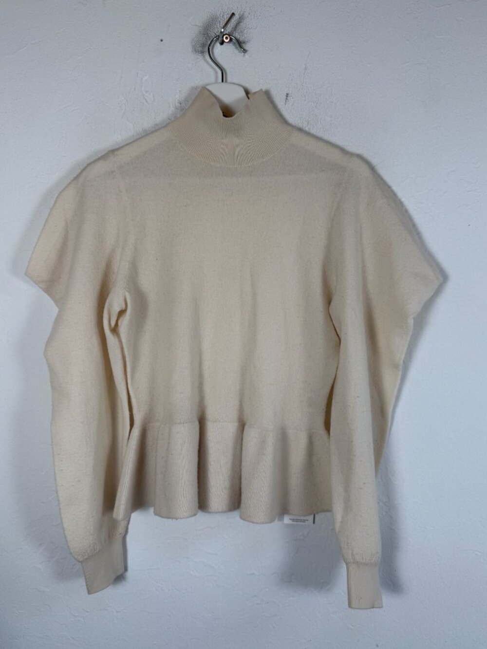 Ulla Johnson Women Cream Merino Wool Peplum Sweater Mock Neck Long Sleeve Size 0